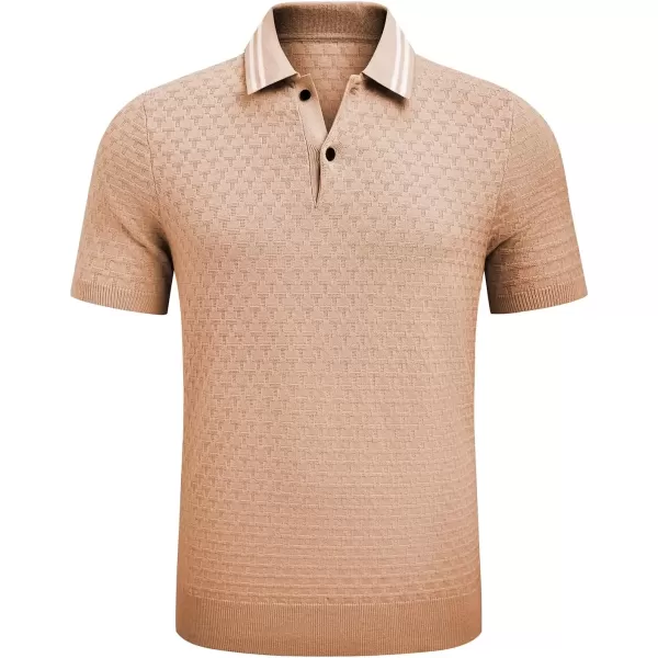 imageJMIERR Mens Knit Polo Shirts Casual Short Sleeve Button Lightweight ShirtBeige
