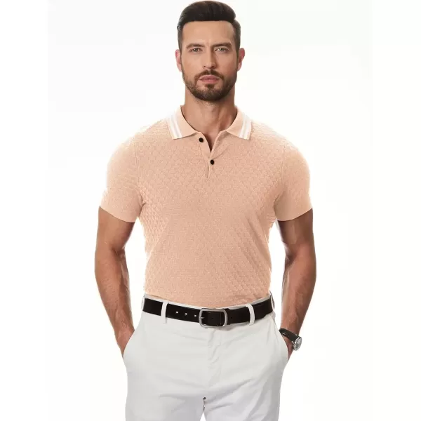 imageJMIERR Mens Knit Polo Shirts Casual Short Sleeve Button Lightweight ShirtBeige