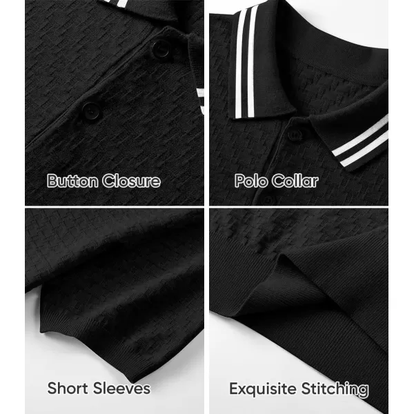 imageJMIERR Mens Knit Polo Shirts Casual Short Sleeve Button Lightweight ShirtBlack