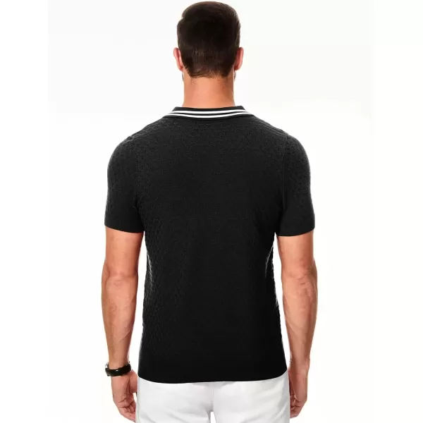 imageJMIERR Mens Knit Polo Shirts Casual Short Sleeve Button Lightweight ShirtBlack