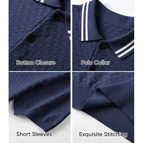 imageJMIERR Mens Knit Polo Shirts Casual Short Sleeve Button Lightweight ShirtNavy Blue