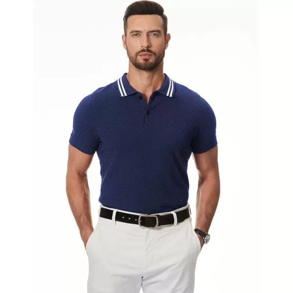 imageJMIERR Mens Knit Polo Shirts Casual Short Sleeve Button Lightweight ShirtNavy Blue