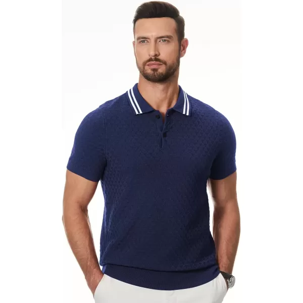 imageJMIERR Mens Knit Polo Shirts Casual Short Sleeve Button Lightweight ShirtNavy Blue