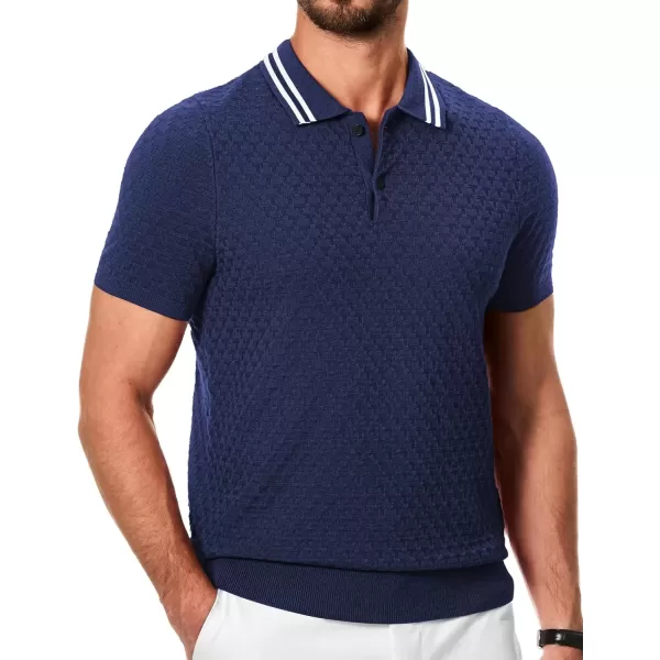 imageJMIERR Mens Knit Polo Shirts Casual Short Sleeve Button Lightweight ShirtNavy Blue