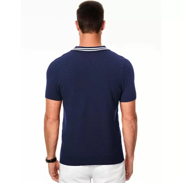 imageJMIERR Mens Knit Polo Shirts Casual Short Sleeve Button Lightweight ShirtNavy Blue