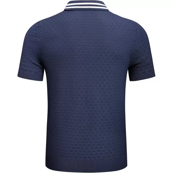 imageJMIERR Mens Knit Polo Shirts Casual Short Sleeve Button Lightweight ShirtNavy Blue