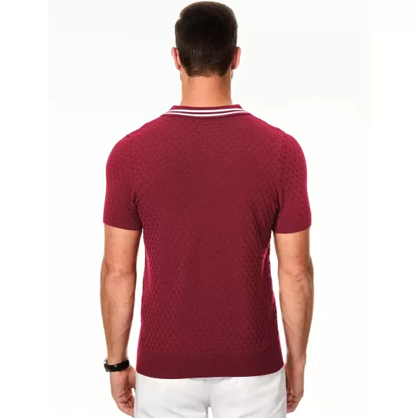 imageJMIERR Mens Knit Polo Shirts Casual Short Sleeve Button Lightweight ShirtRed