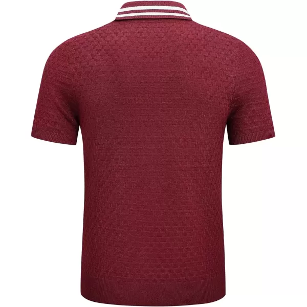 imageJMIERR Mens Knit Polo Shirts Casual Short Sleeve Button Lightweight ShirtRed