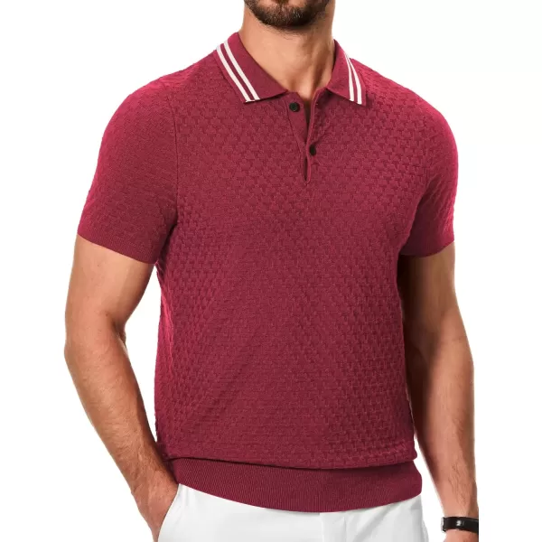 imageJMIERR Mens Knit Polo Shirts Casual Short Sleeve Button Lightweight ShirtRed