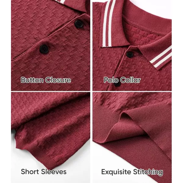 imageJMIERR Mens Knit Polo Shirts Casual Short Sleeve Button Lightweight ShirtRed