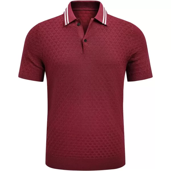 imageJMIERR Mens Knit Polo Shirts Casual Short Sleeve Button Lightweight ShirtRed