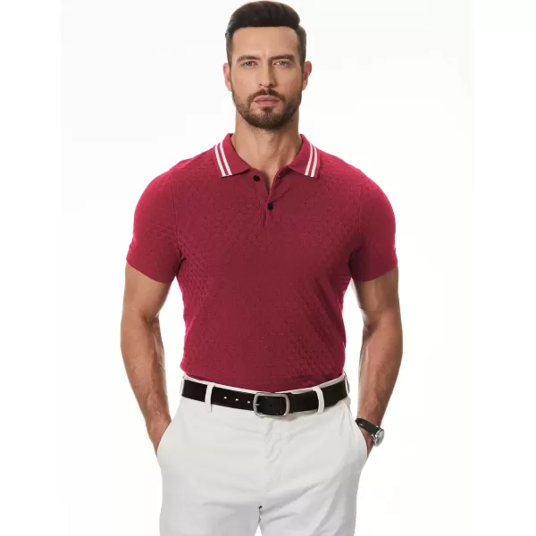 imageJMIERR Mens Knit Polo Shirts Casual Short Sleeve Button Lightweight ShirtRed