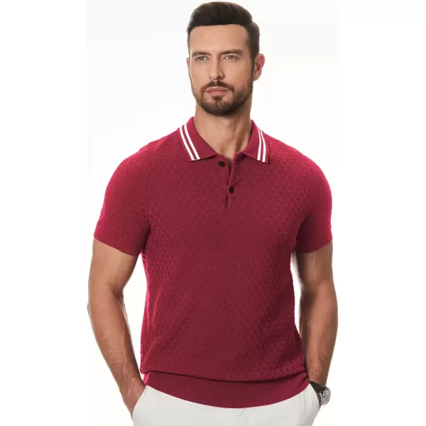 imageJMIERR Mens Knit Polo Shirts Casual Short Sleeve Button Lightweight ShirtRed