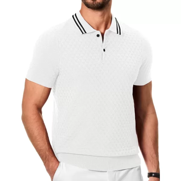 imageJMIERR Mens Knit Polo Shirts Casual Short Sleeve Button Lightweight ShirtWhite