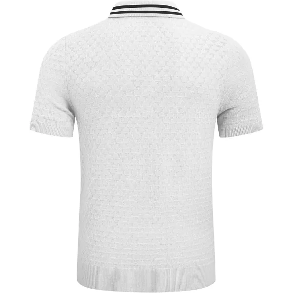 imageJMIERR Mens Knit Polo Shirts Casual Short Sleeve Button Lightweight ShirtWhite