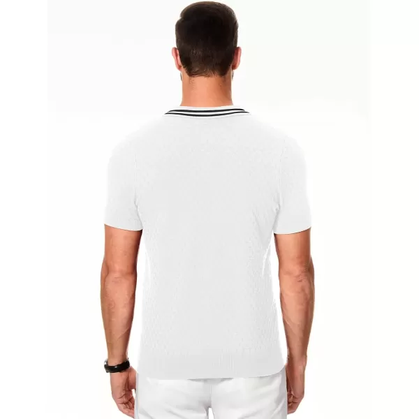 imageJMIERR Mens Knit Polo Shirts Casual Short Sleeve Button Lightweight ShirtWhite