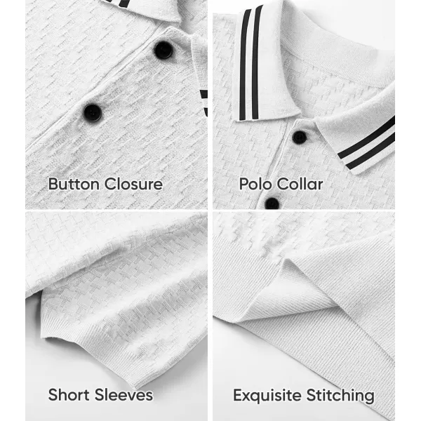 imageJMIERR Mens Knit Polo Shirts Casual Short Sleeve Button Lightweight ShirtWhite