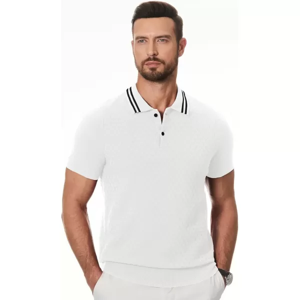 imageJMIERR Mens Knit Polo Shirts Casual Short Sleeve Button Lightweight ShirtWhite
