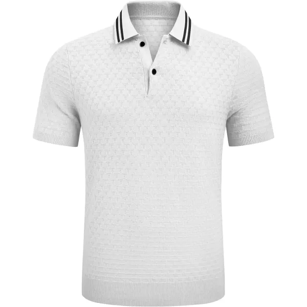 imageJMIERR Mens Knit Polo Shirts Casual Short Sleeve Button Lightweight ShirtWhite