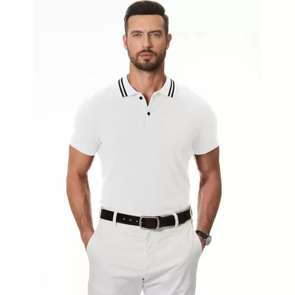imageJMIERR Mens Knit Polo Shirts Casual Short Sleeve Button Lightweight ShirtWhite