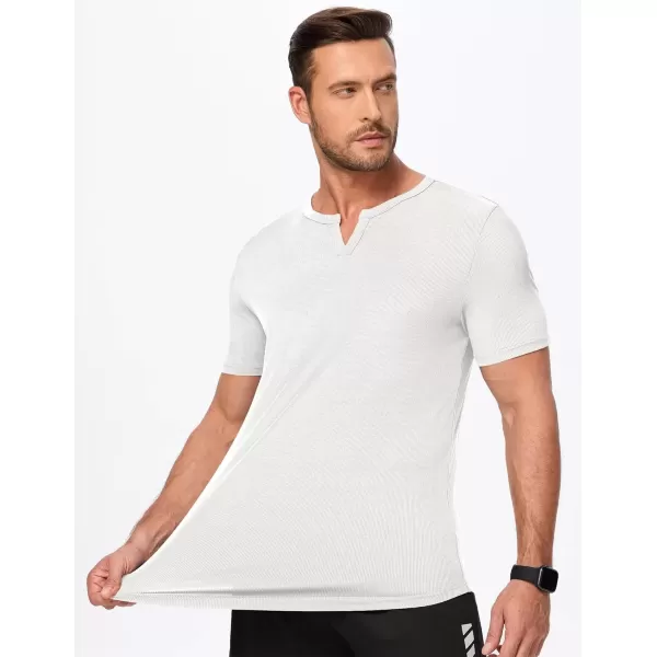 imageJMIERR Mens Muscle VNeck T Shirt Short Sleeve Longline Ribbed Henley Shirt Gym Workout Athletic Tee Shirts0 White