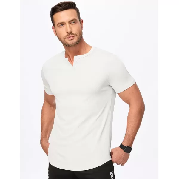 imageJMIERR Mens Muscle VNeck T Shirt Short Sleeve Longline Ribbed Henley Shirt Gym Workout Athletic Tee Shirts0 White