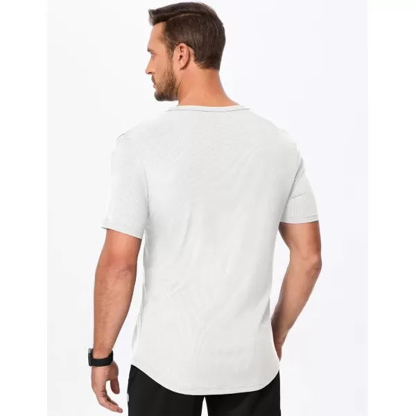 imageJMIERR Mens Muscle VNeck T Shirt Short Sleeve Longline Ribbed Henley Shirt Gym Workout Athletic Tee Shirts0 White