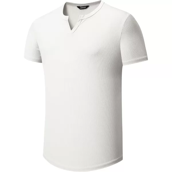 imageJMIERR Mens Muscle VNeck T Shirt Short Sleeve Longline Ribbed Henley Shirt Gym Workout Athletic Tee Shirts0 White