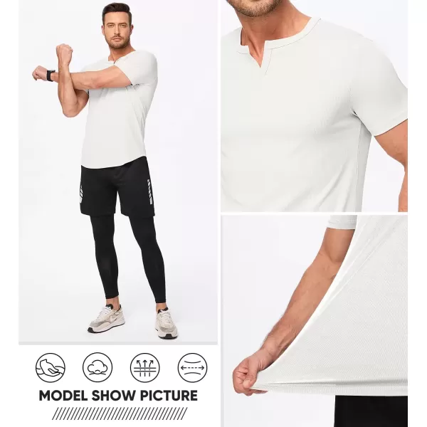 imageJMIERR Mens Muscle VNeck T Shirt Short Sleeve Longline Ribbed Henley Shirt Gym Workout Athletic Tee Shirts0 White