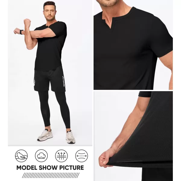 imageJMIERR Mens Muscle VNeck T Shirt Short Sleeve Longline Ribbed Henley Shirt Gym Workout Athletic Tee Shirts01 Black