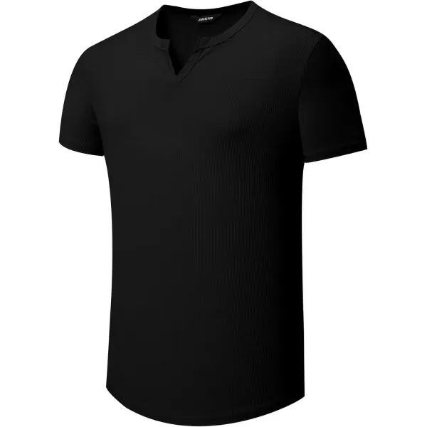 imageJMIERR Mens Muscle VNeck T Shirt Short Sleeve Longline Ribbed Henley Shirt Gym Workout Athletic Tee Shirts01 Black