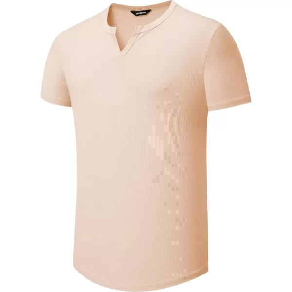 imageJMIERR Mens Muscle VNeck T Shirt Short Sleeve Longline Ribbed Henley Shirt Gym Workout Athletic Tee ShirtsApricot