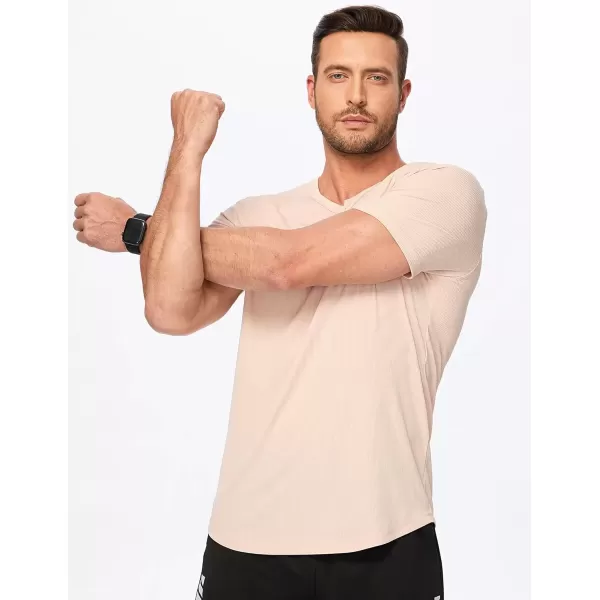 imageJMIERR Mens Muscle VNeck T Shirt Short Sleeve Longline Ribbed Henley Shirt Gym Workout Athletic Tee ShirtsApricot