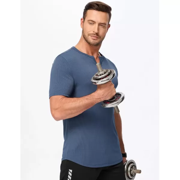 imageJMIERR Mens Muscle VNeck T Shirt Short Sleeve Longline Ribbed Henley Shirt Gym Workout Athletic Tee ShirtsBlue