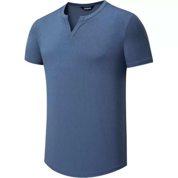 imageJMIERR Mens Muscle VNeck T Shirt Short Sleeve Longline Ribbed Henley Shirt Gym Workout Athletic Tee ShirtsBlue