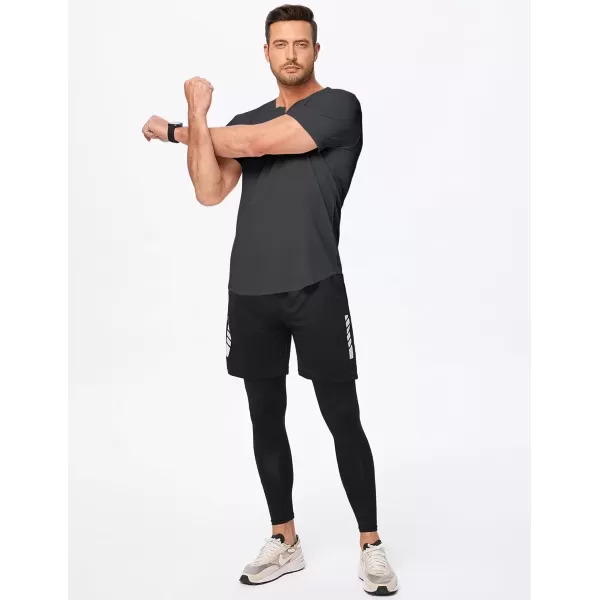 imageJMIERR Mens Muscle VNeck T Shirt Short Sleeve Longline Ribbed Henley Shirt Gym Workout Athletic Tee ShirtsDark Grey