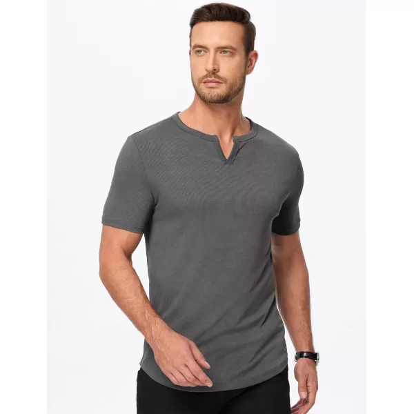 imageJMIERR Mens Muscle VNeck T Shirt Short Sleeve Longline Ribbed Henley Shirt Gym Workout Athletic Tee ShirtsGrey