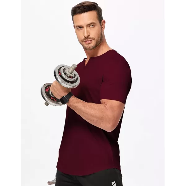 imageJMIERR Mens Muscle VNeck T Shirt Short Sleeve Longline Ribbed Henley Shirt Gym Workout Athletic Tee ShirtsRed