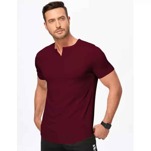 imageJMIERR Mens Muscle VNeck T Shirt Short Sleeve Longline Ribbed Henley Shirt Gym Workout Athletic Tee ShirtsRed