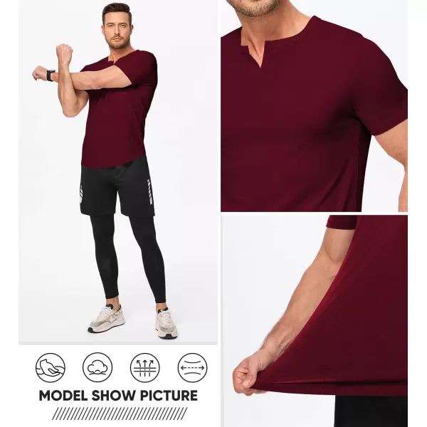 imageJMIERR Mens Muscle VNeck T Shirt Short Sleeve Longline Ribbed Henley Shirt Gym Workout Athletic Tee ShirtsRed