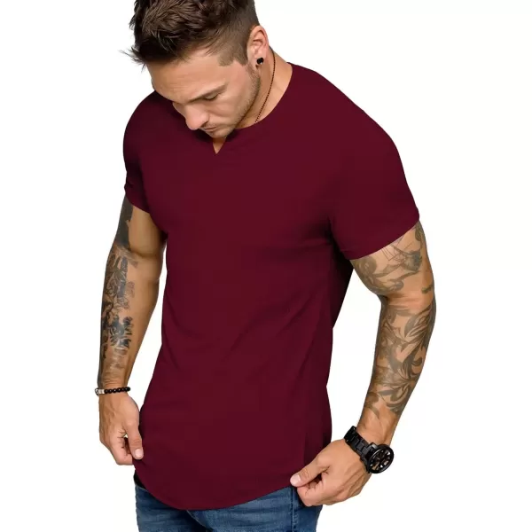 imageJMIERR Mens Muscle VNeck T Shirt Short Sleeve Longline Ribbed Henley Shirt Gym Workout Athletic Tee ShirtsRed
