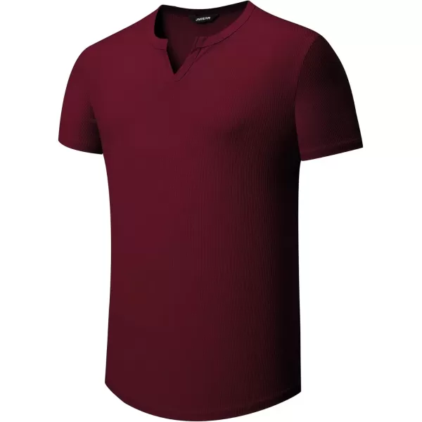 imageJMIERR Mens Muscle VNeck T Shirt Short Sleeve Longline Ribbed Henley Shirt Gym Workout Athletic Tee ShirtsRed