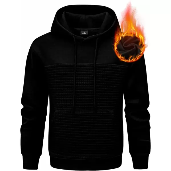 imageJMIERR Mens Hooded Sweatshirt Casual Cotton Long Sleeve Drawstring Fleece Waffle Pullover Hoodies with PocketsA Black
