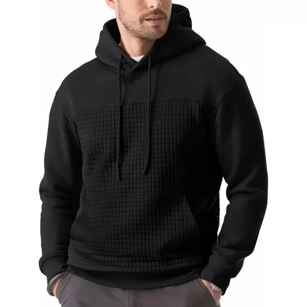 imageJMIERR Mens Hooded Sweatshirt Casual Cotton Long Sleeve Drawstring Fleece Waffle Pullover Hoodies with PocketsA Black
