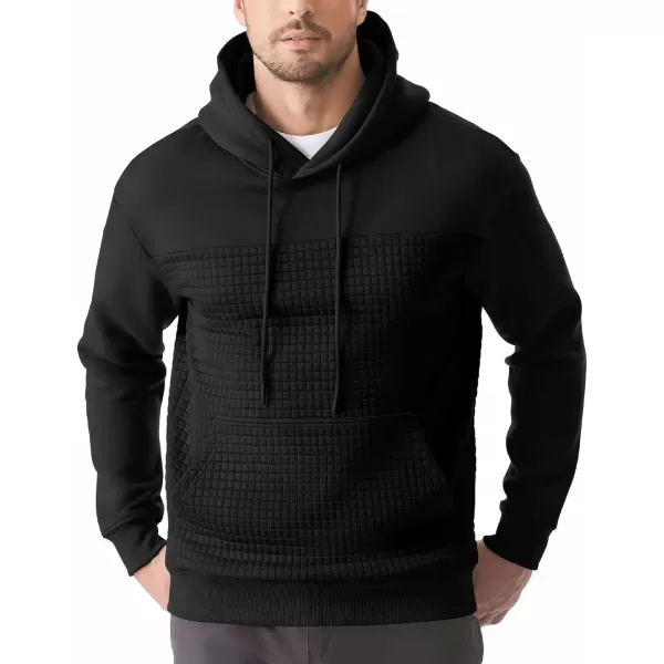 imageJMIERR Mens Hooded Sweatshirt Casual Cotton Long Sleeve Drawstring Fleece Waffle Pullover Hoodies with PocketsA Black