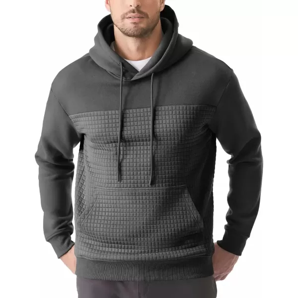 imageJMIERR Mens Hooded Sweatshirt Casual Cotton Long Sleeve Drawstring Fleece Waffle Pullover Hoodies with PocketsA Dark Grey