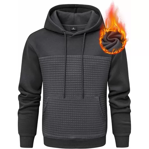 imageJMIERR Mens Hooded Sweatshirt Casual Cotton Long Sleeve Drawstring Fleece Waffle Pullover Hoodies with PocketsA Dark Grey