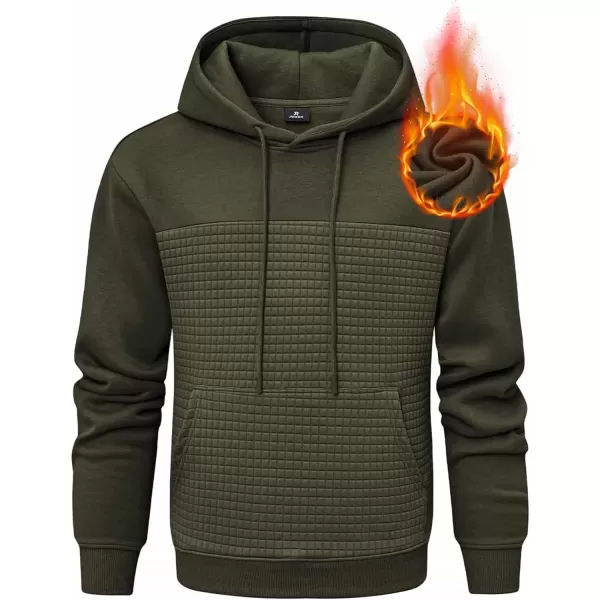 imageJMIERR Mens Hooded Sweatshirt Casual Cotton Long Sleeve Drawstring Fleece Waffle Pullover Hoodies with PocketsA Moss Green