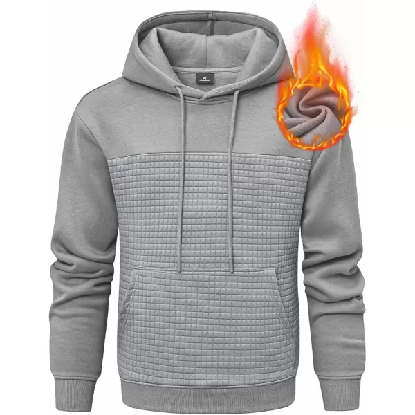 imageJMIERR Mens Hooded Sweatshirt Casual Cotton Long Sleeve Drawstring Fleece Waffle Pullover Hoodies with PocketsGrey