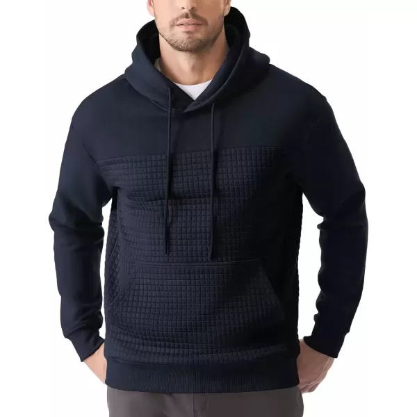imageJMIERR Mens Hooded Sweatshirt Casual Cotton Long Sleeve Drawstring Fleece Waffle Pullover Hoodies with PocketsNavy Blue